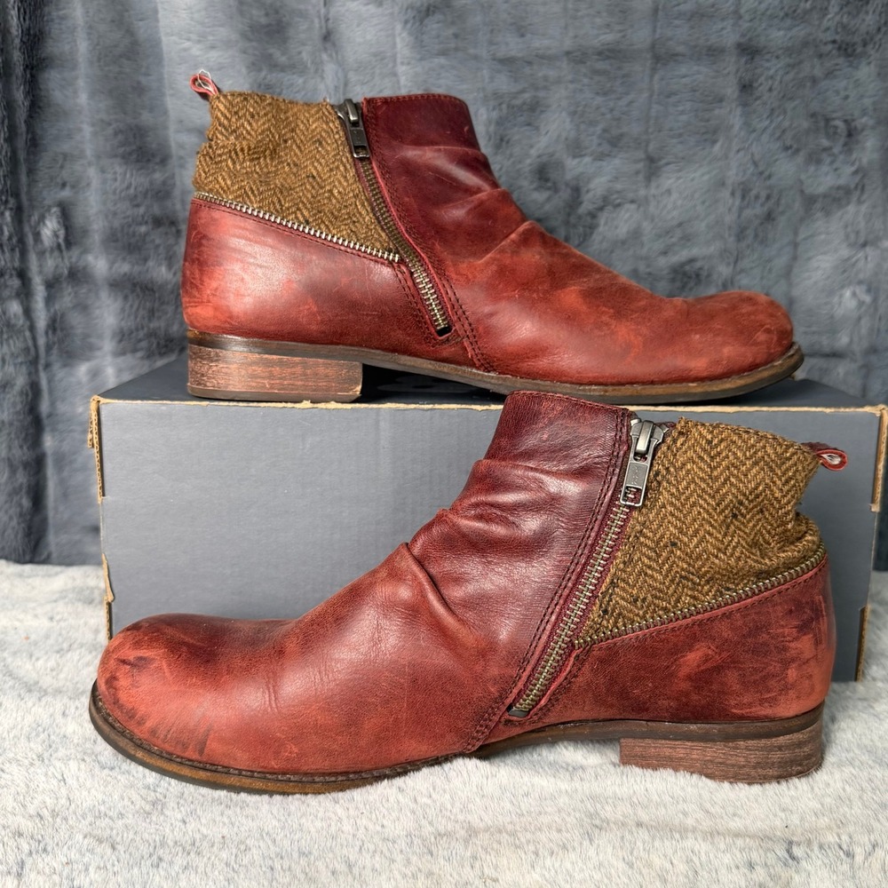 Caterpillar Kiley Sedona Tweed Boots Womens 9 Red Brown Leather Ankle P309713 - Picture 2 of 8